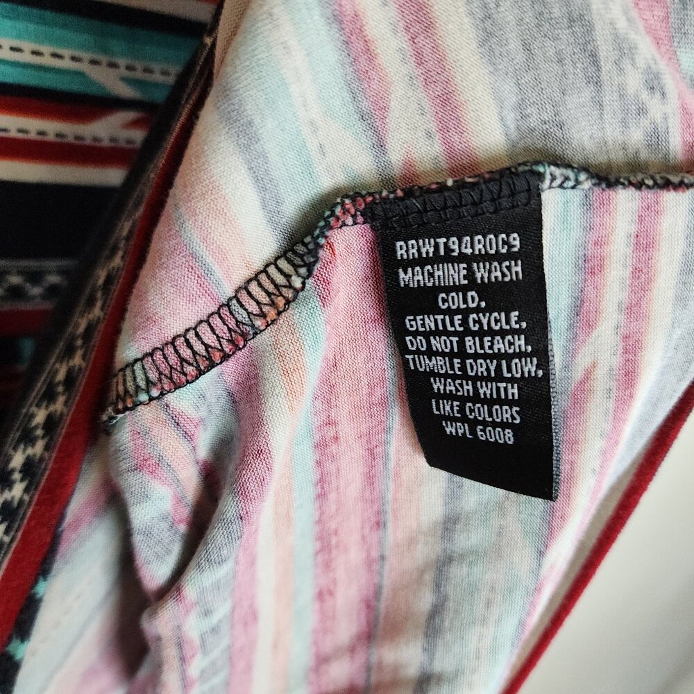 Rock & Roll Denim Aztec Red Blue Striped Loghtweight Hooded Pullover Size XL - Picture 7 of 10